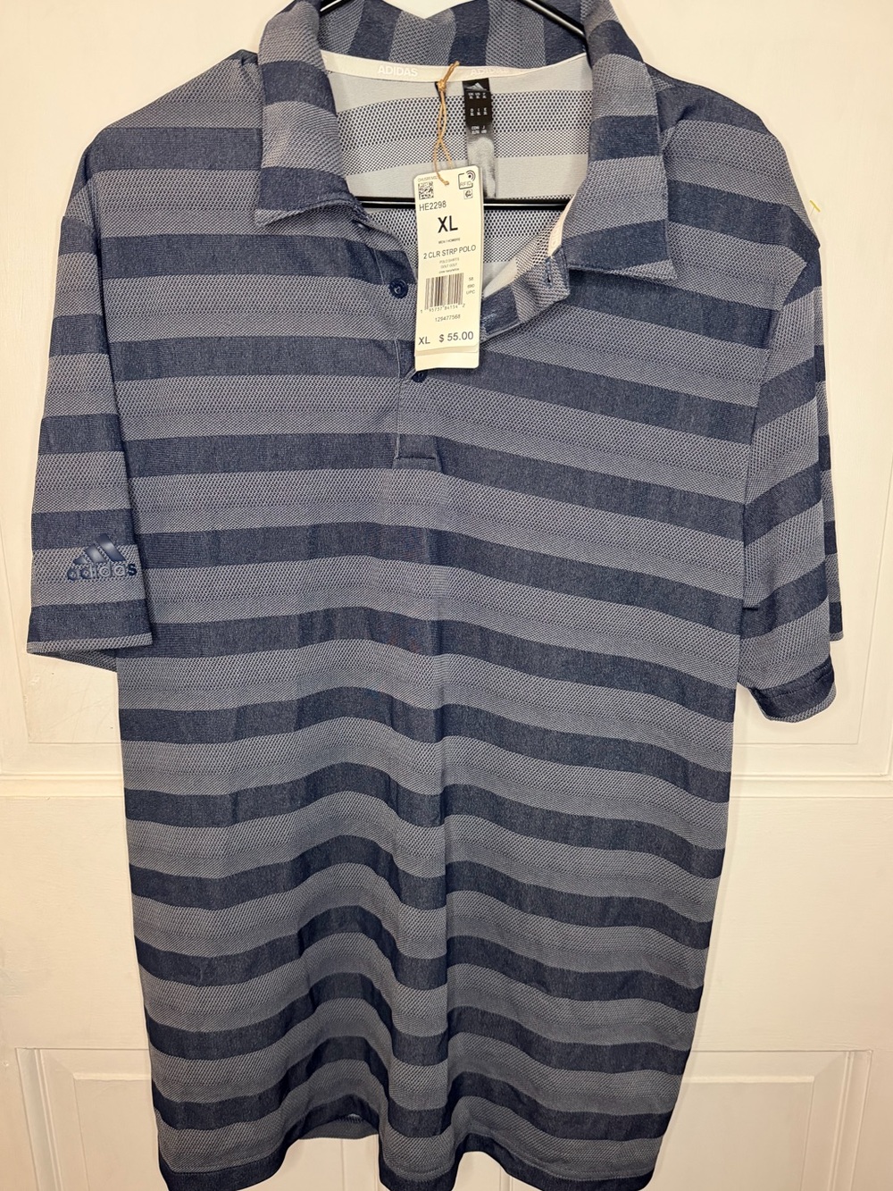 NWT! Adidas Men’s XL Blue & Gray Striped Aeroready Polo Shirt HE2298